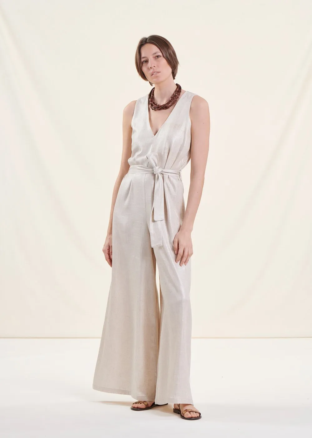  LA FEE MARABOUTEE   Tuta larga con scollo a V in lino | Beige