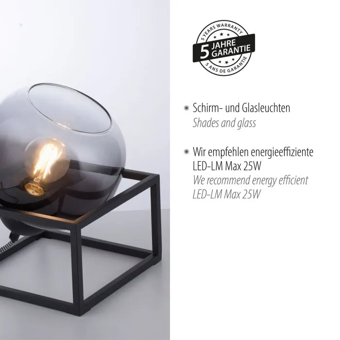 Leuchten-Direkt ZEA Lampada da tavolo Nero, 1-Luce