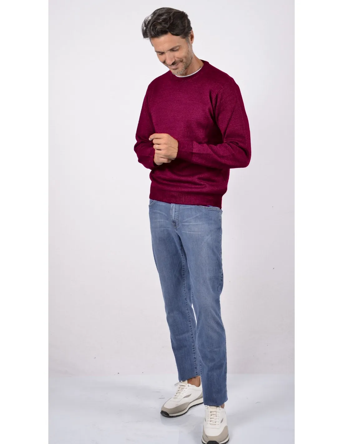 Maglia girocollo ml lana merino 4 stagioni bordeaux