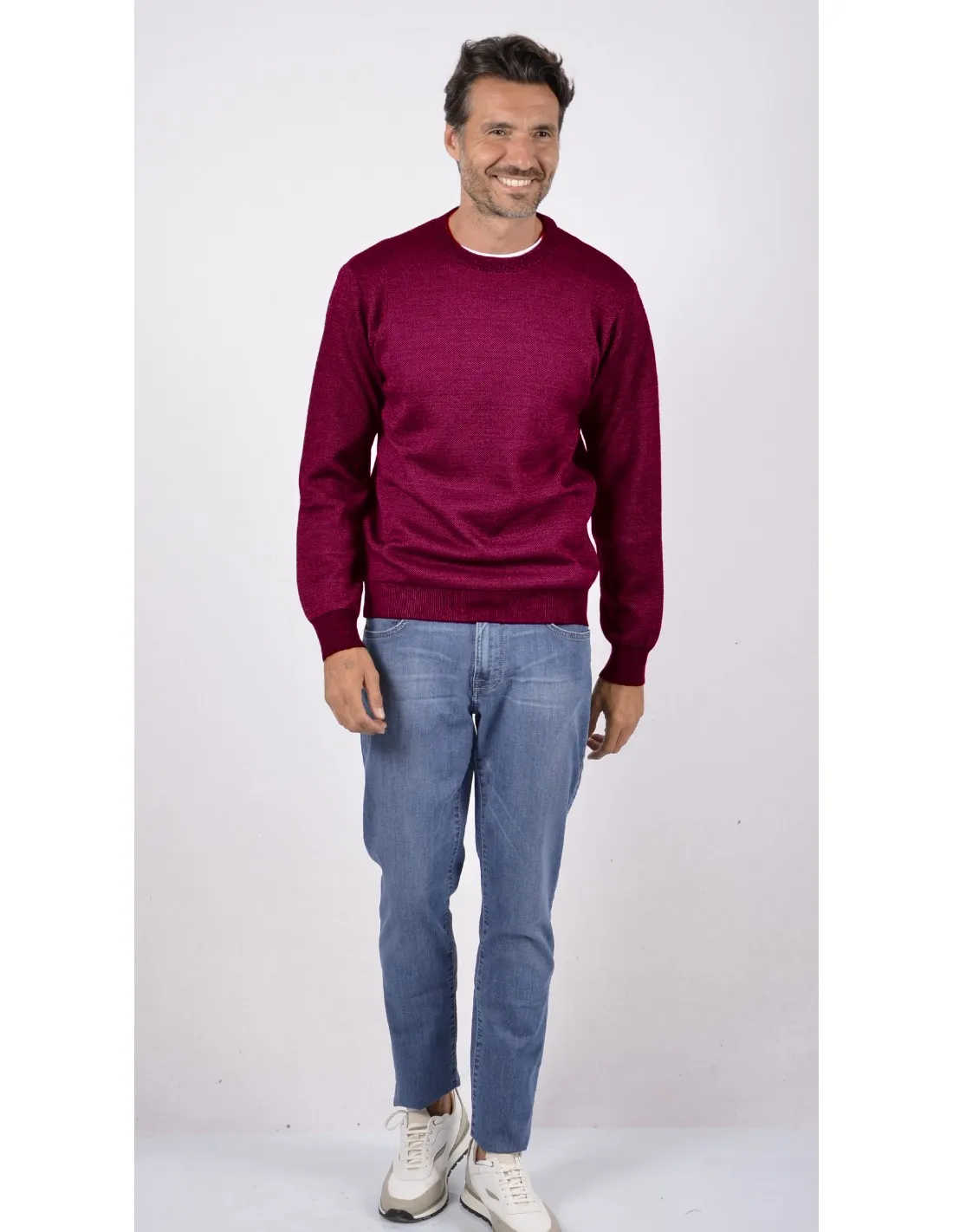 Maglia girocollo ml lana merino 4 stagioni bordeaux
