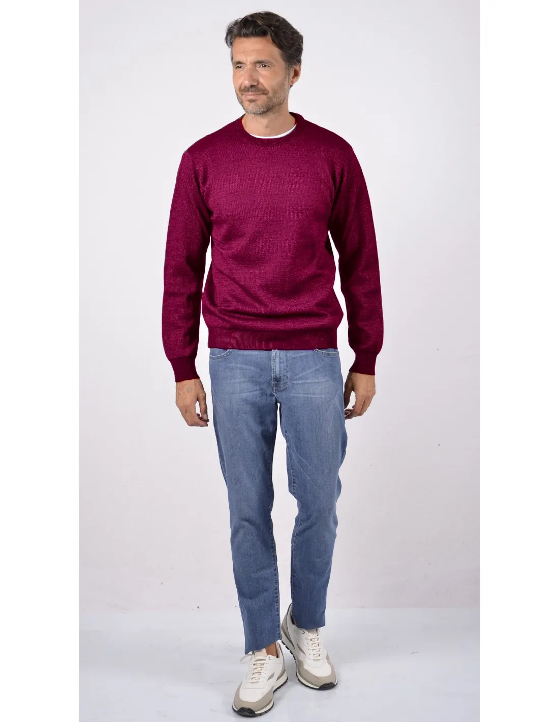 Maglia girocollo ml lana merino 4 stagioni bordeaux