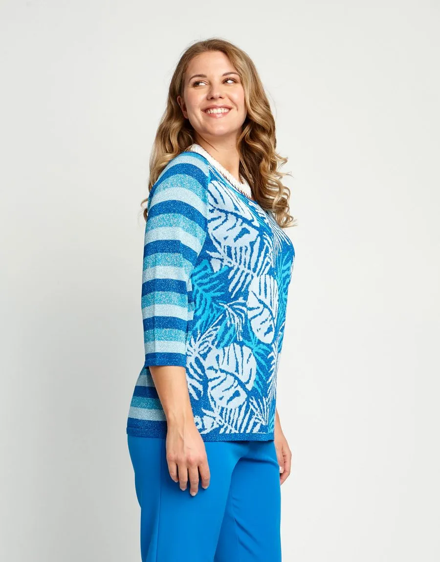 Maglia jacquard stampa foglie
