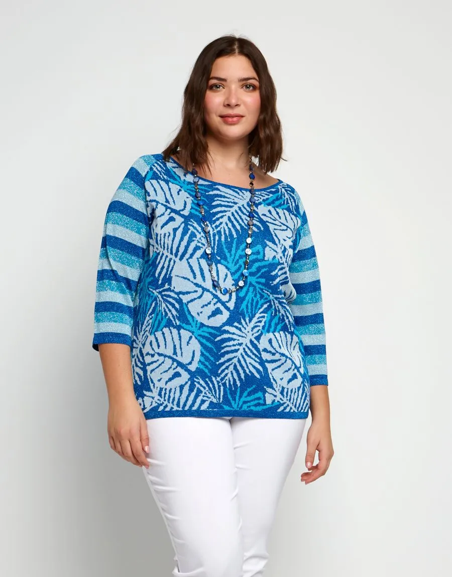 Maglia jacquard stampa foglie