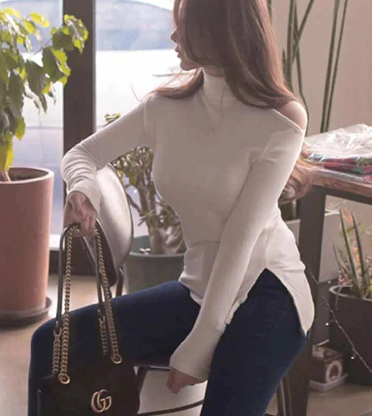 Maglietta bianca casual con spacco a spalle scoperte Maglietta autunno inverno New Fashion Dolcevita Slim Bottoming 12202shirt