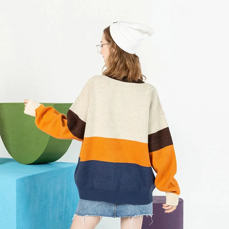 Maglione Jacquard largo colorato in tema di gatti e pesci unisex