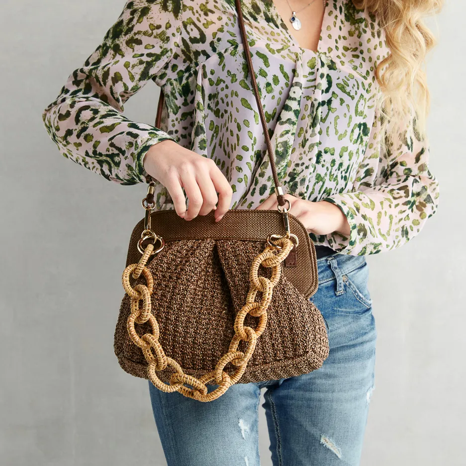 Maxi Pochette Rafia Cuoio