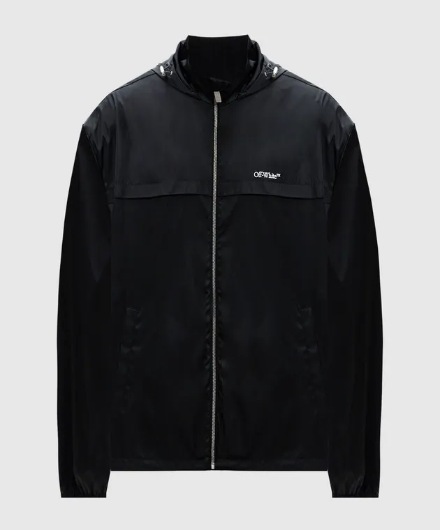 Off-White Giacca a vento nera con ricamo logo OMEB036F24FAB001