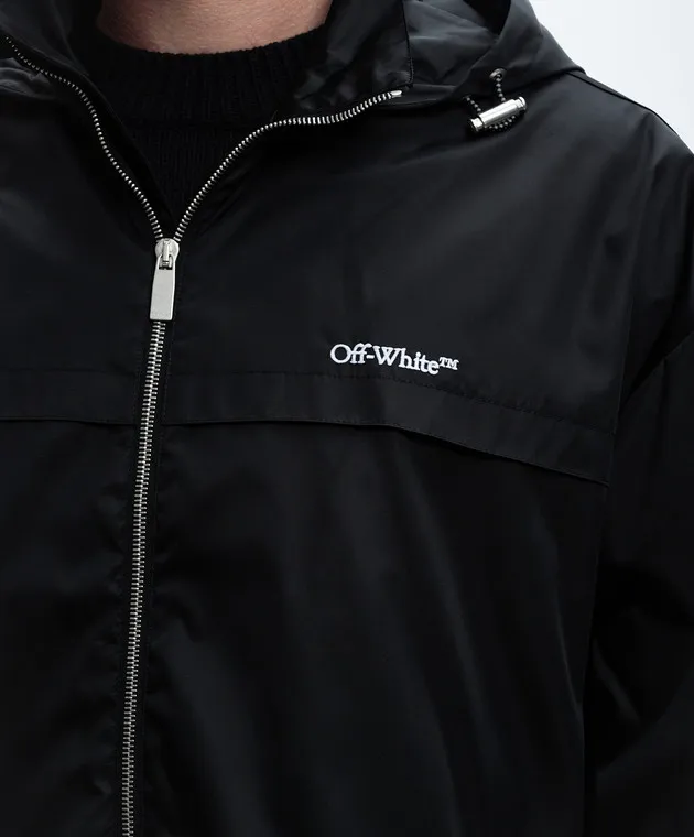 Off-White Giacca a vento nera con ricamo logo OMEB036F24FAB001