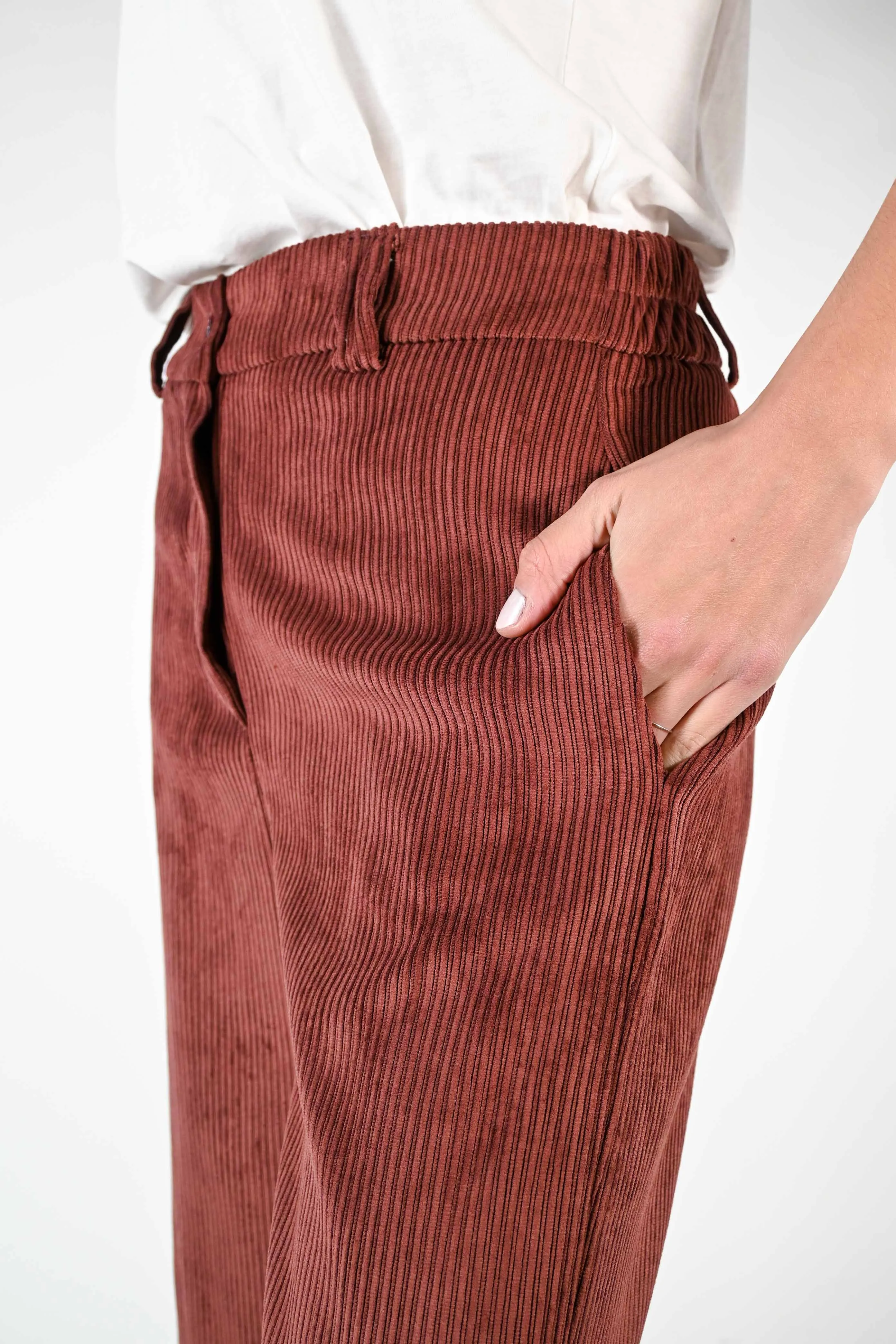 PANTALONE PALAZZO EASY IN VELLUTO A COSTE BORDEAUX