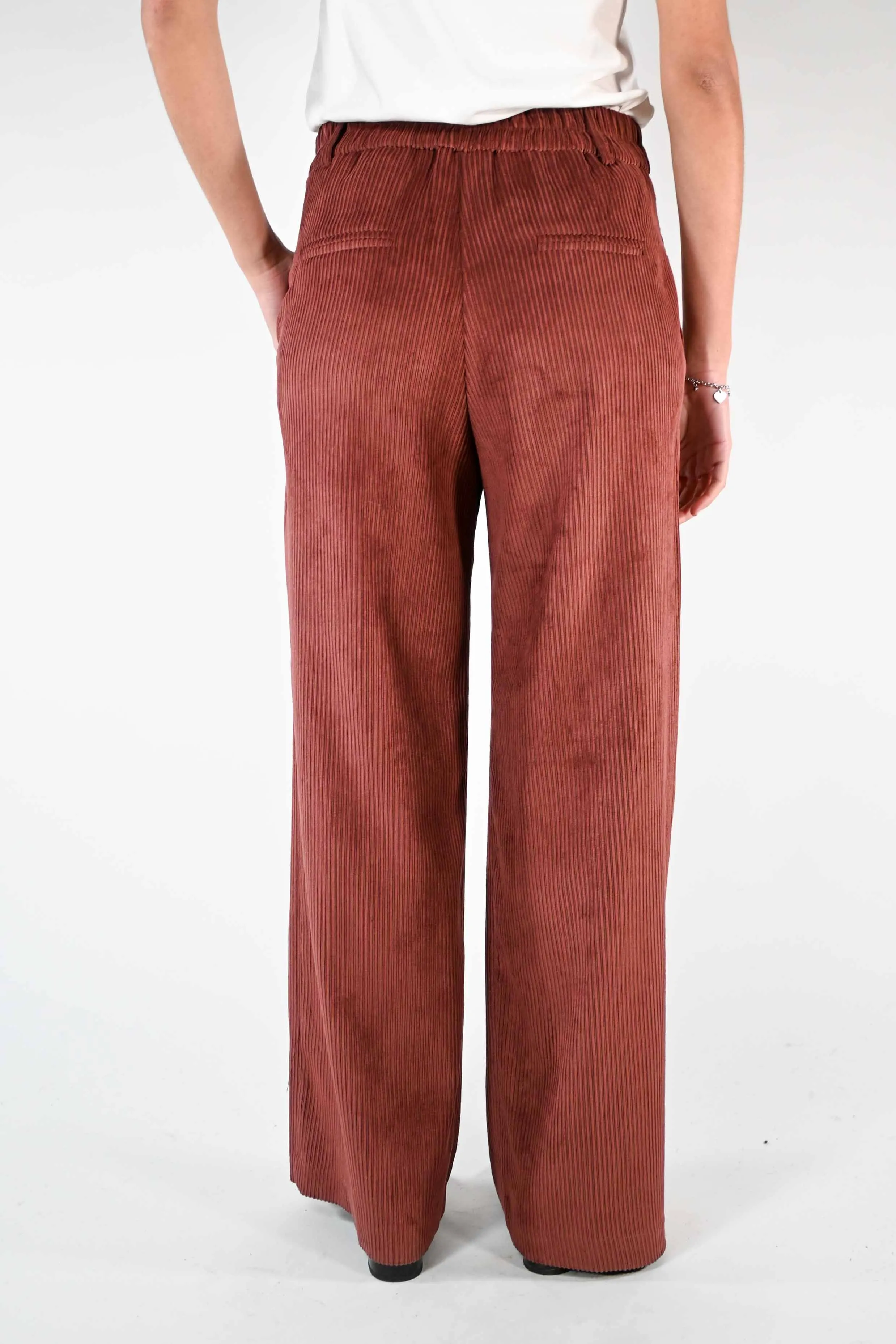 PANTALONE PALAZZO EASY IN VELLUTO A COSTE BORDEAUX