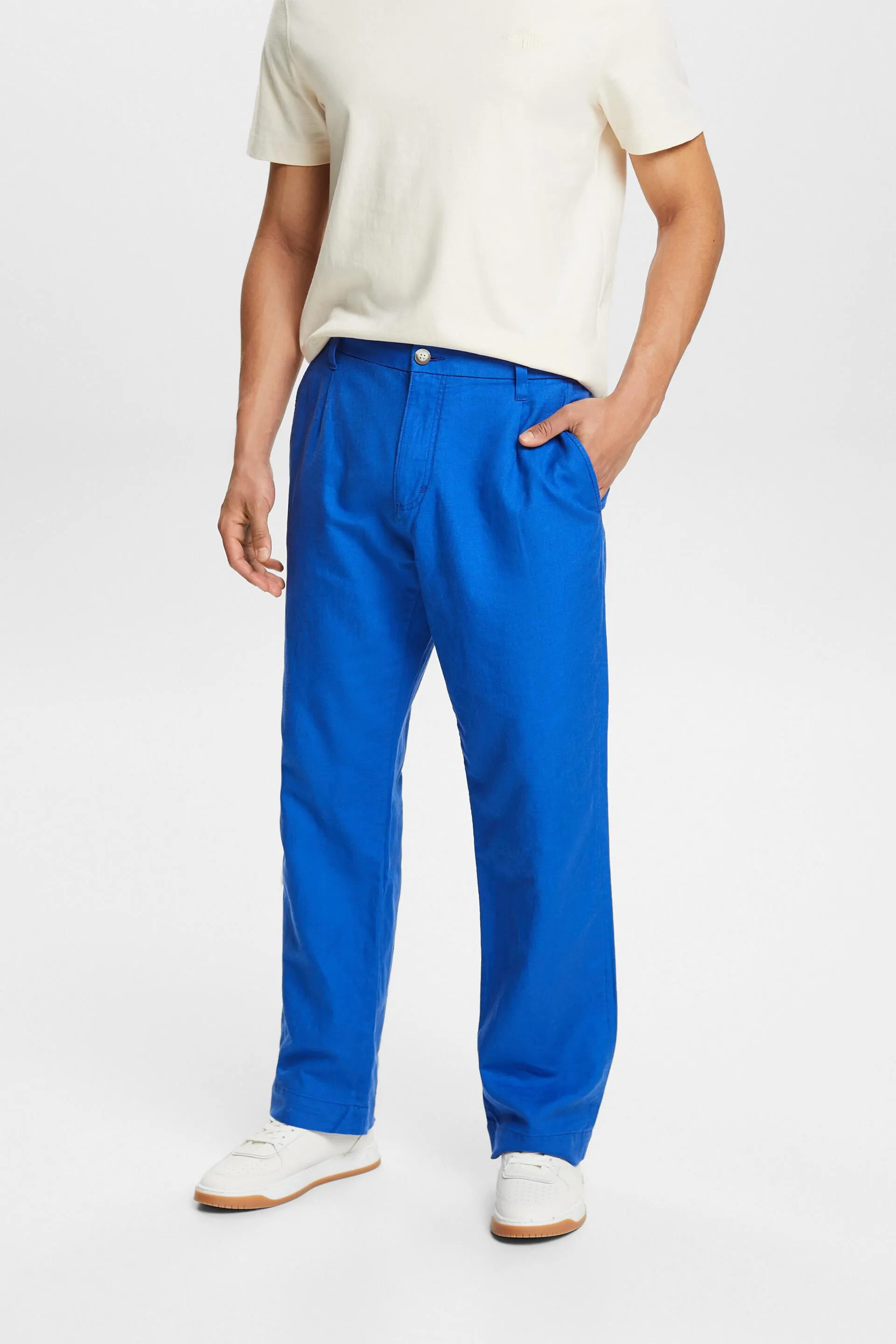 Pantaloni dritti in lino e cotone