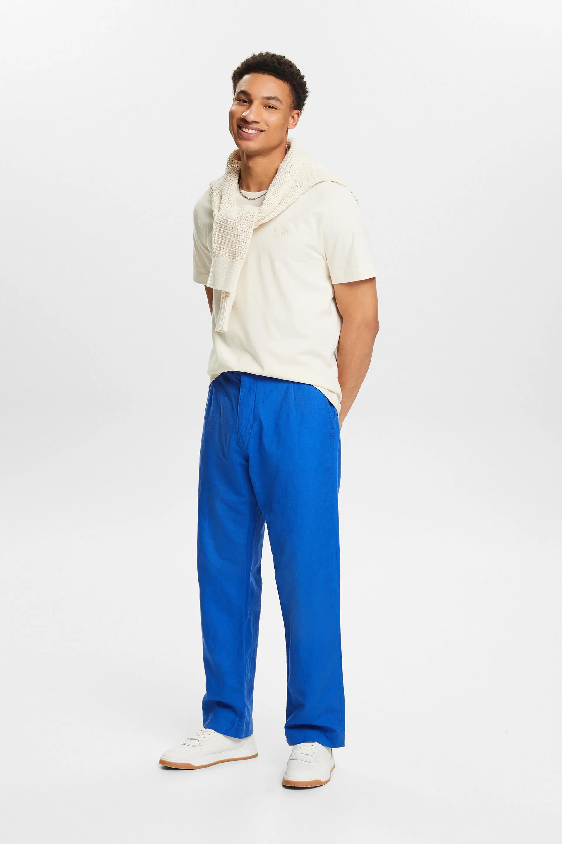 Pantaloni dritti in lino e cotone