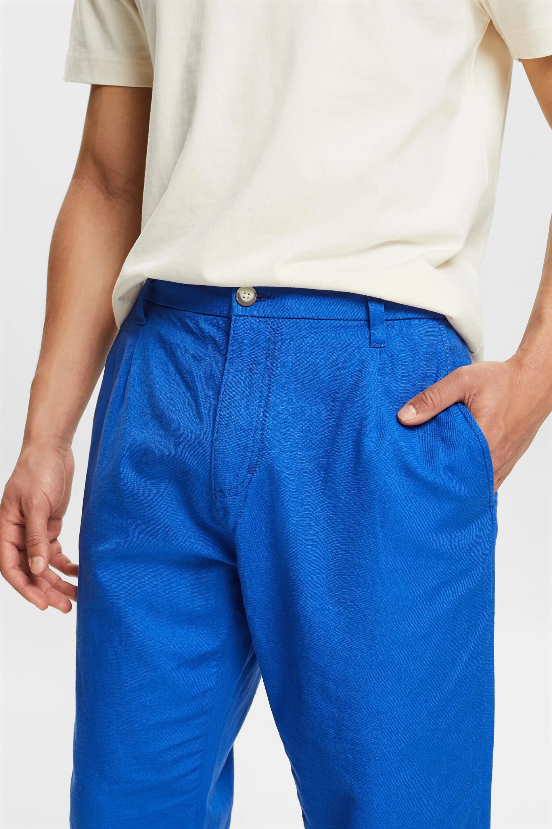 Pantaloni dritti in lino e cotone