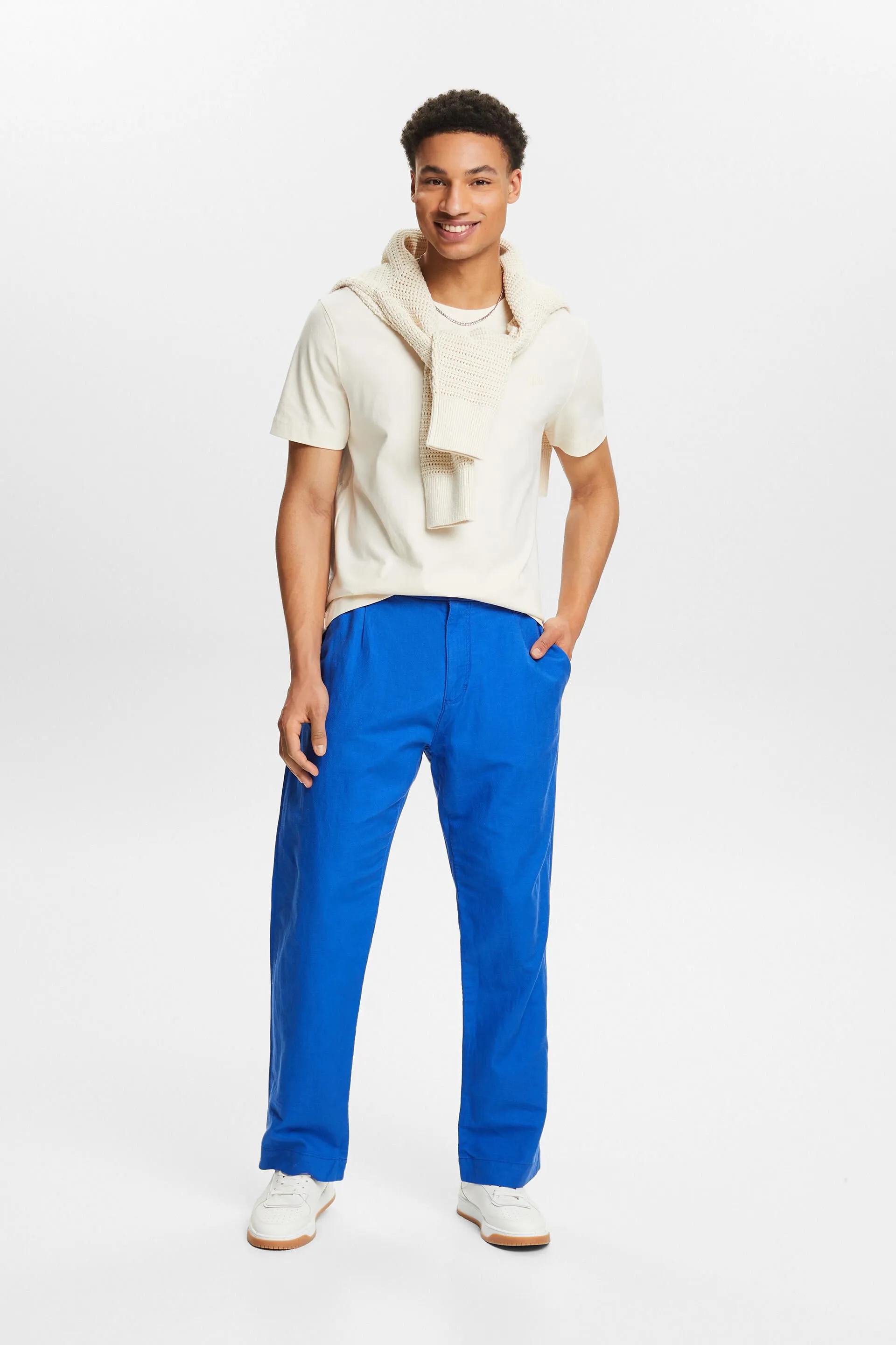 Pantaloni dritti in lino e cotone