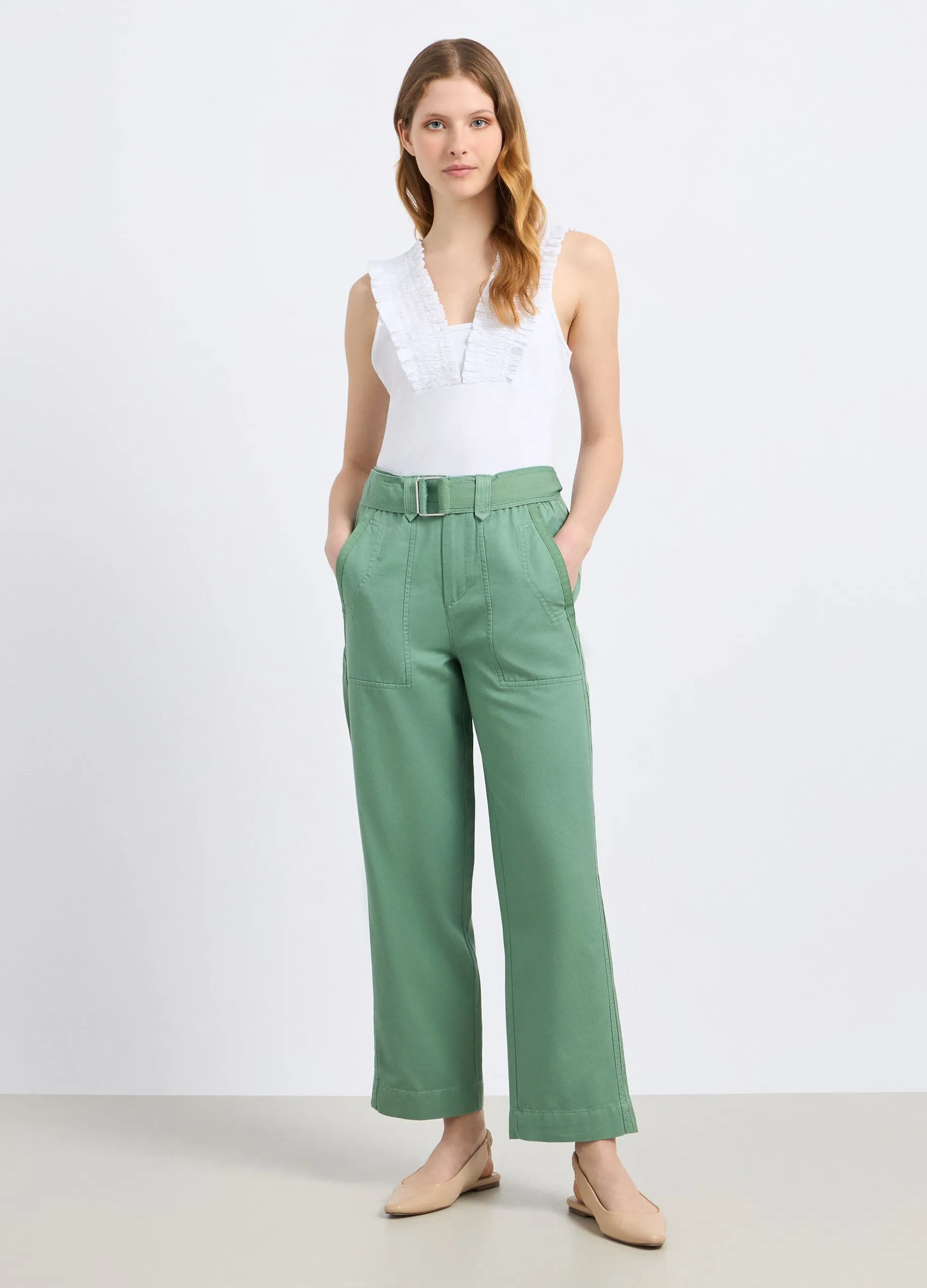 Pantaloni in misto cotone con cintura donna