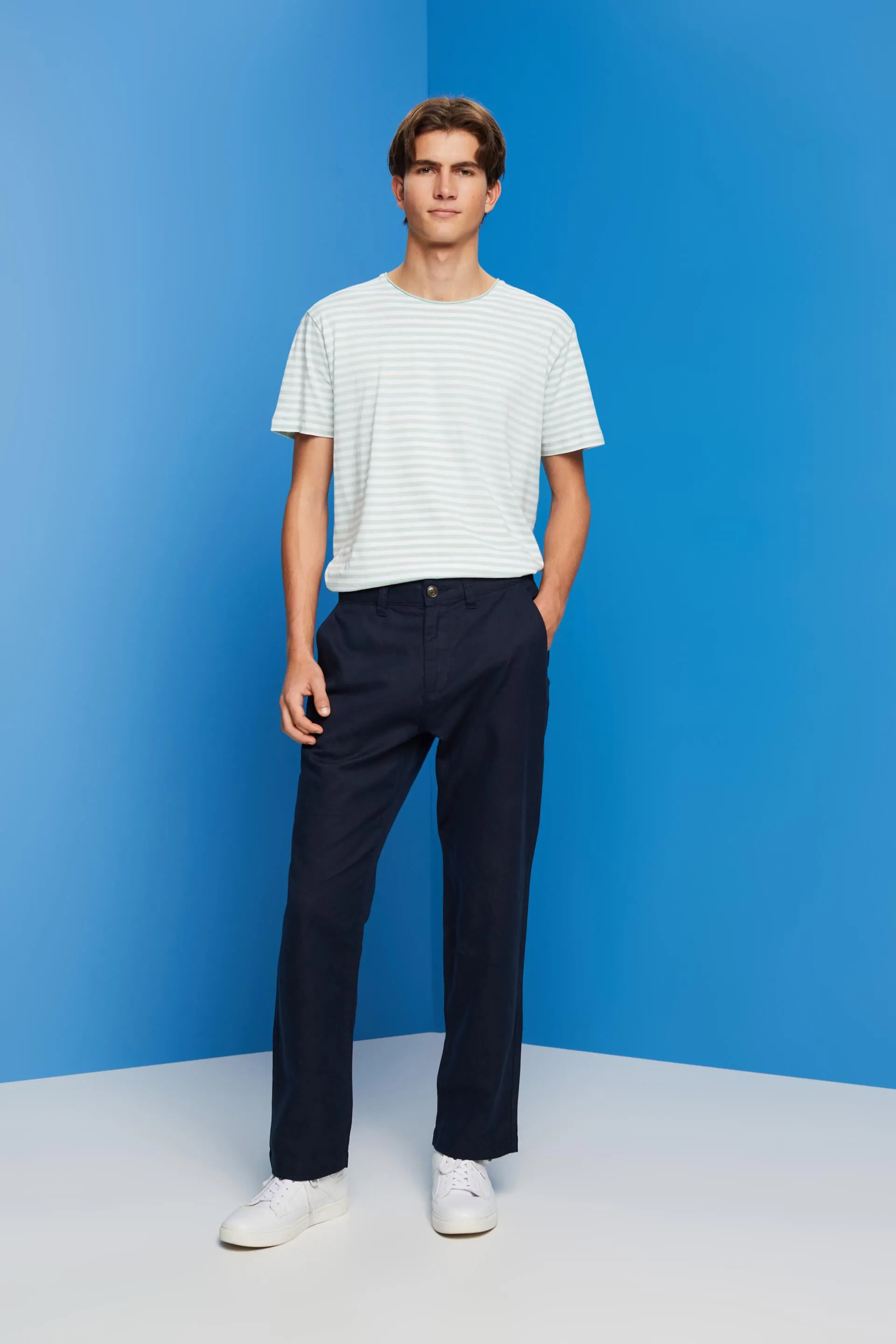 Pantaloni in misto cotone e lino