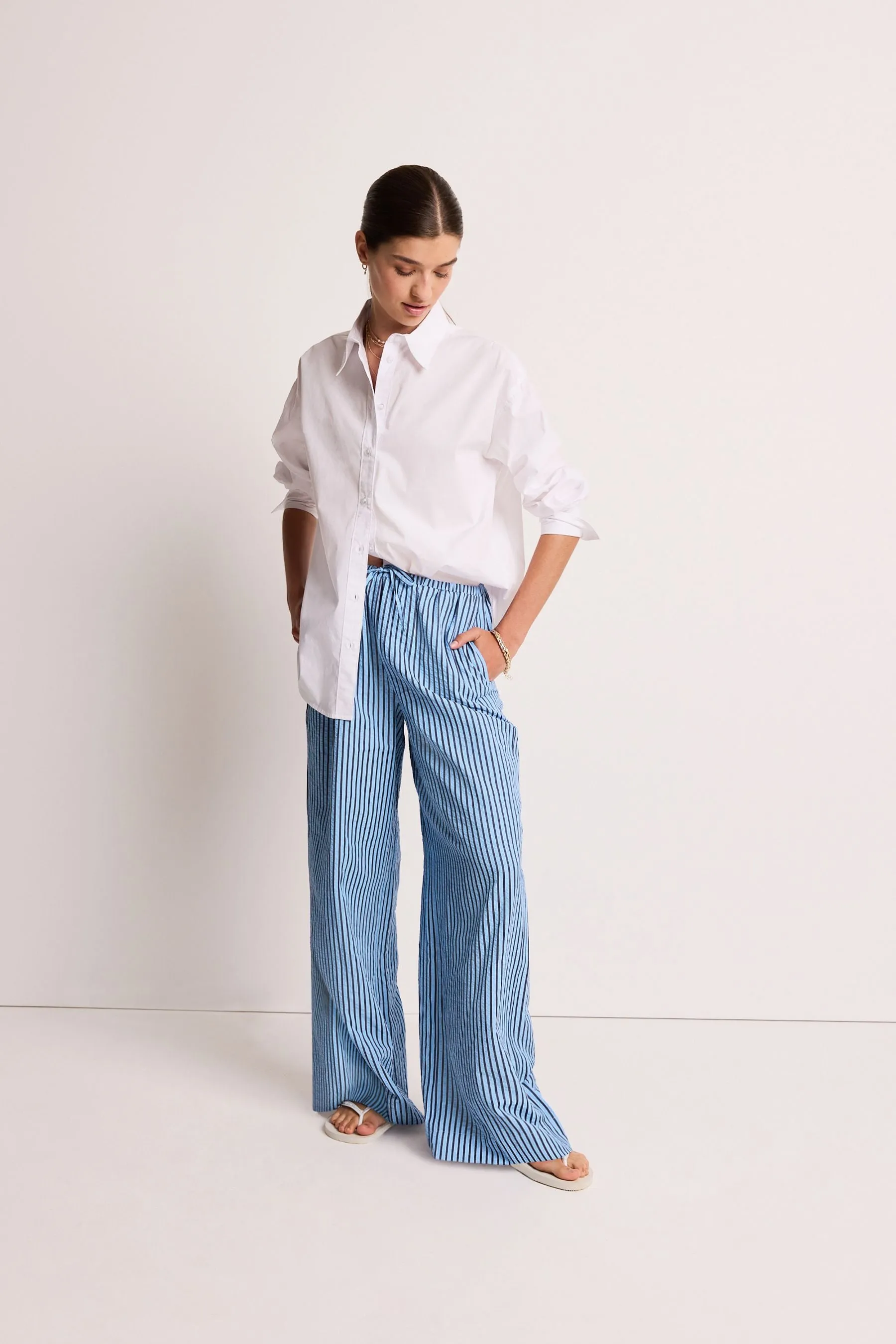 Pantaloni larga A righe testurizzata