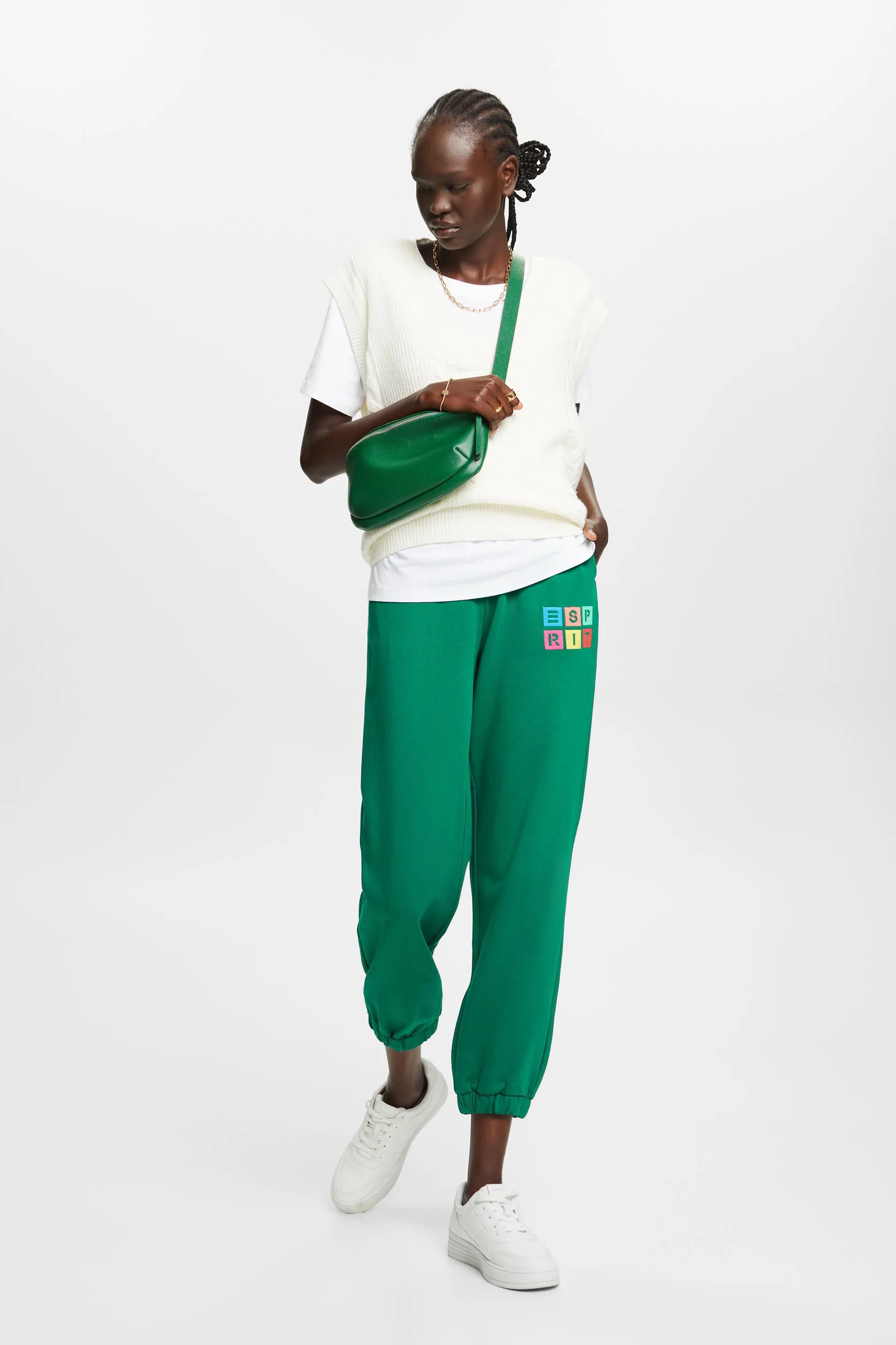 Pantaloni sportivi con logo ricamato in cotone biologico