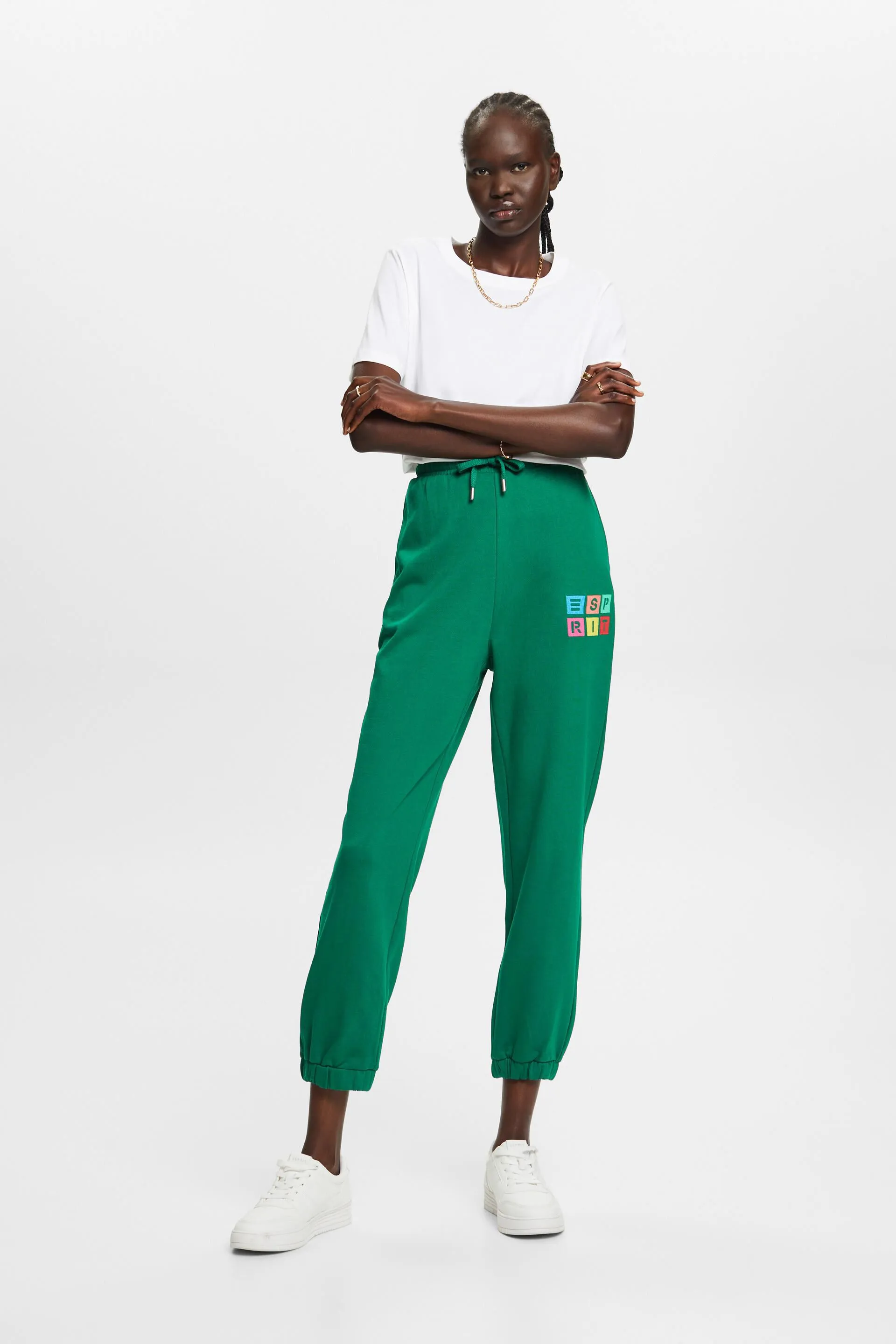 Pantaloni sportivi con logo ricamato in cotone biologico