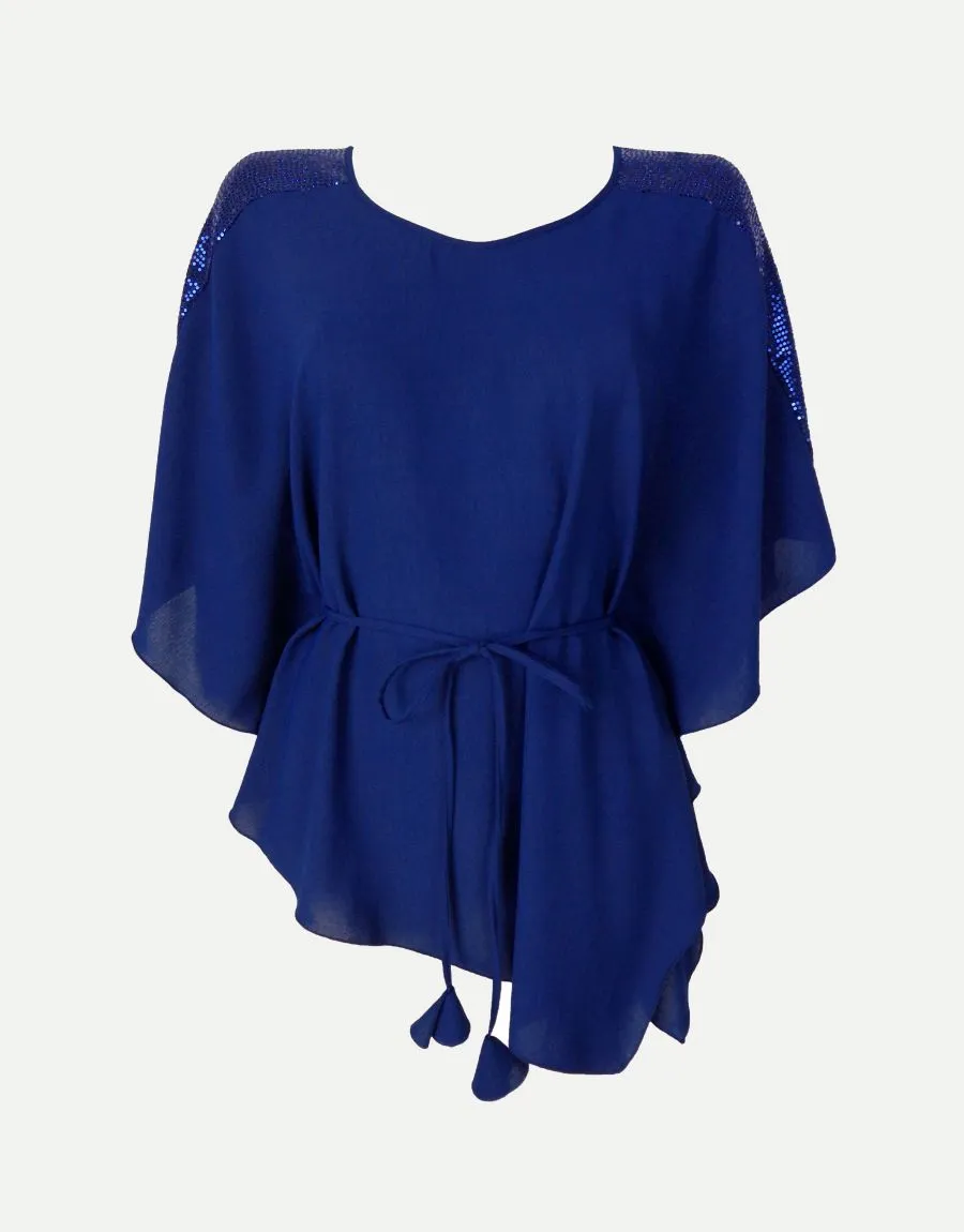 Poncho con inserti in paillettes