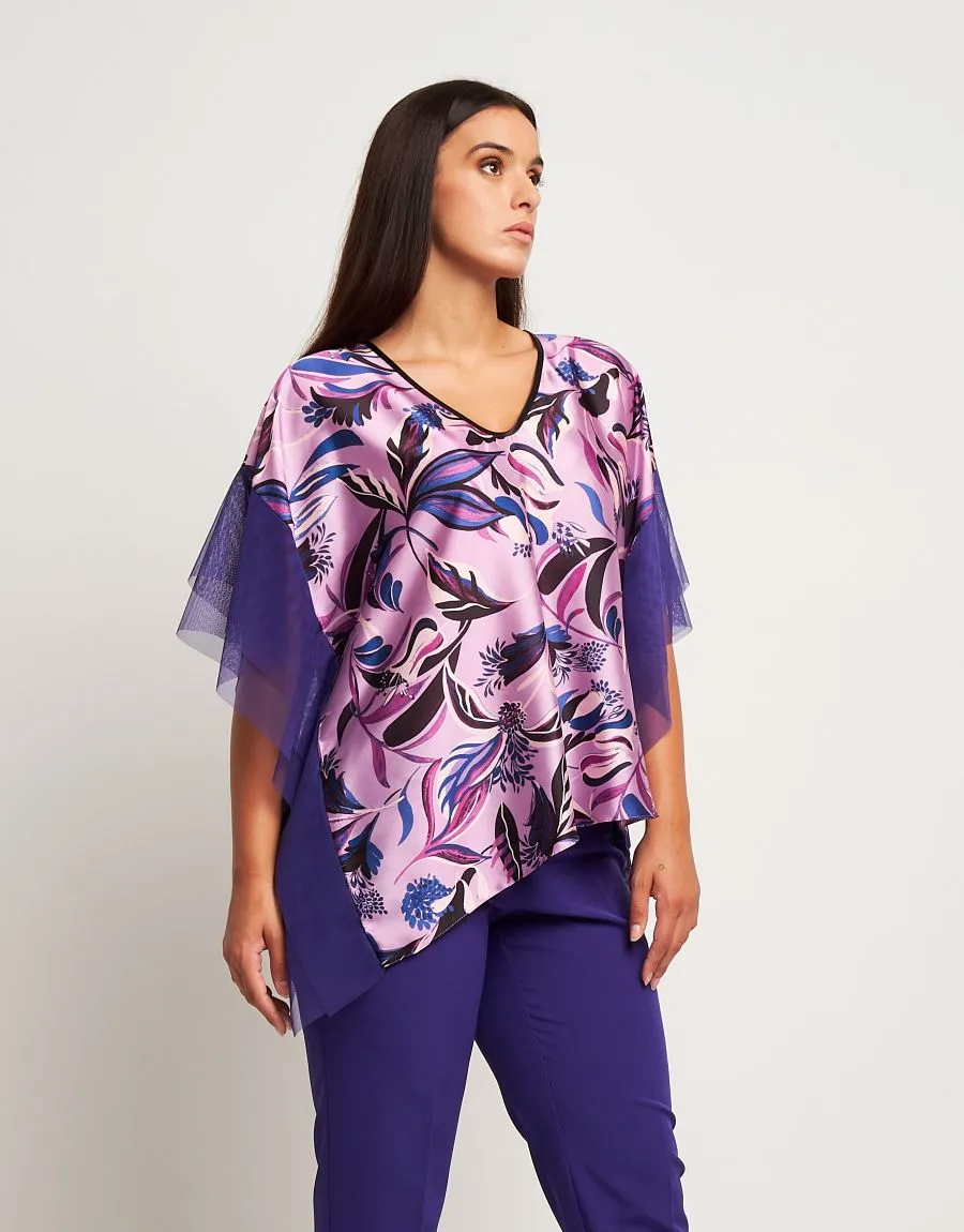 Poncho in raso con tulle