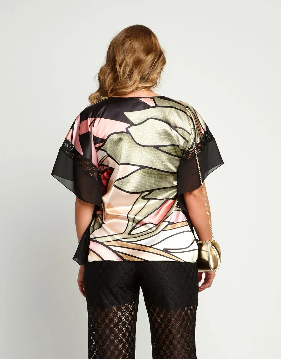 Poncho in raso fantasia floreale