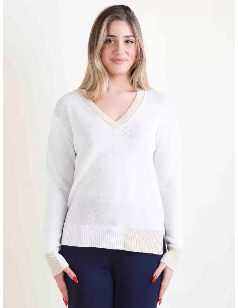 Pullover bianco maglione in lino e cotone Frida Madè