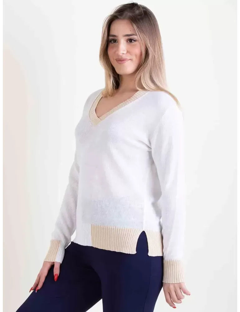 Pullover bianco maglione in lino e cotone Frida Madè