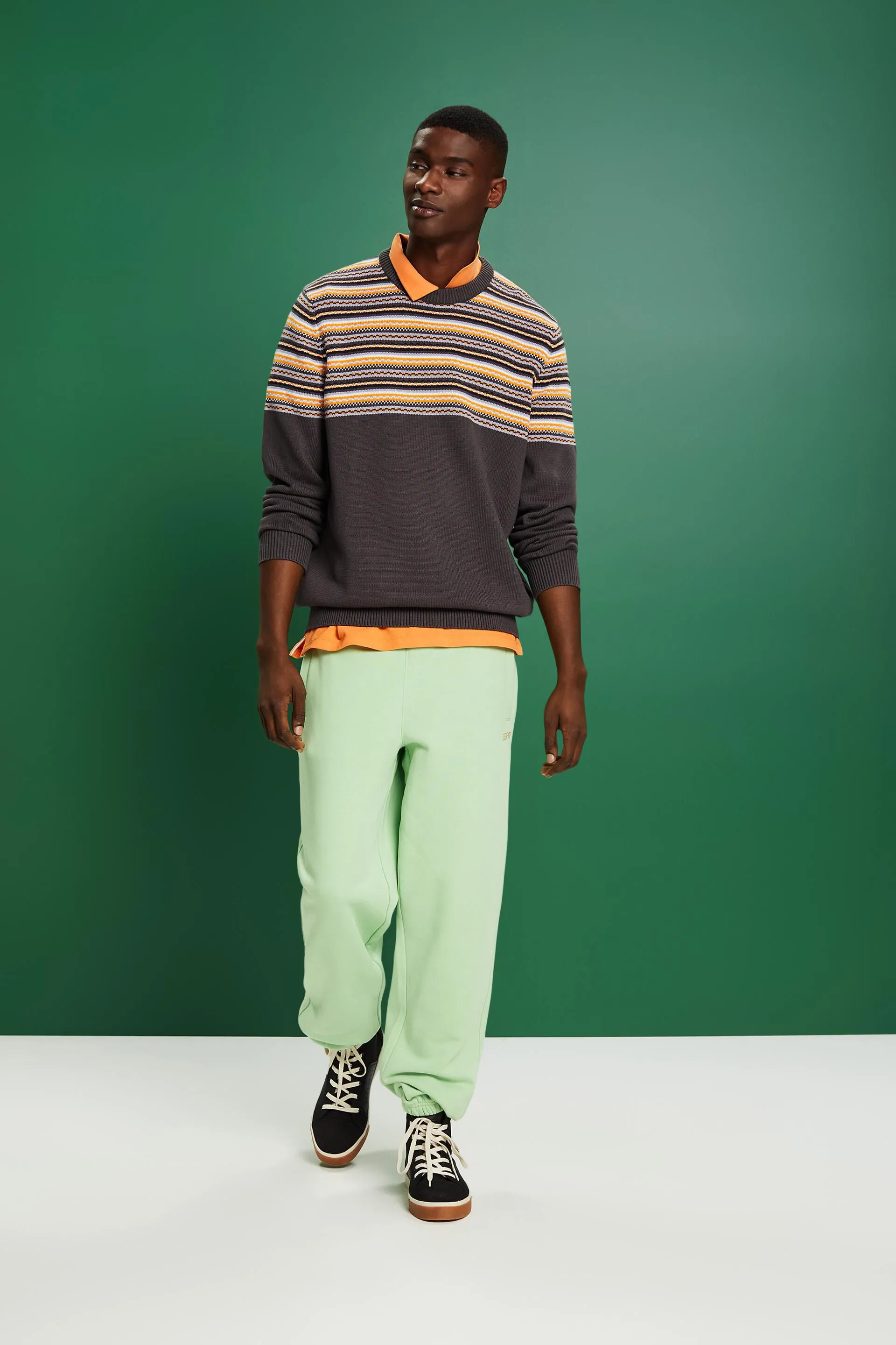 Pullover in cotone jacquard girocollo