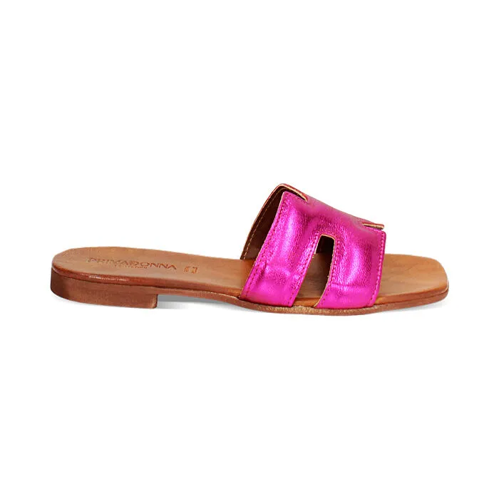 Sandali bassi fucsia in pelle