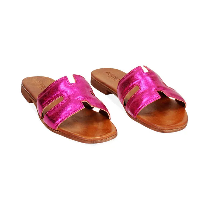 Sandali bassi fucsia in pelle