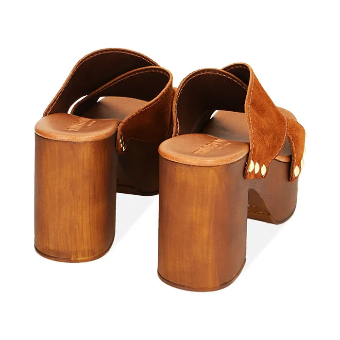 Sandali cognac in camoscio, tacco 9 cm