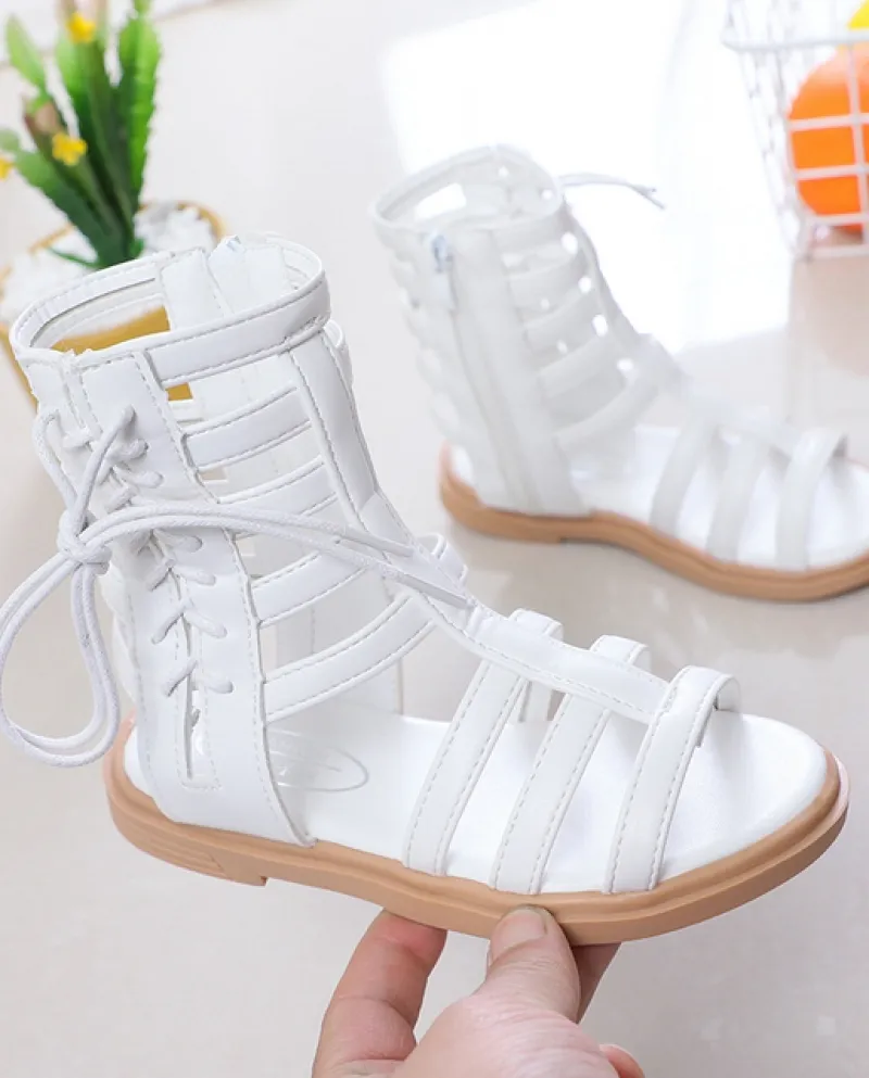 Scarpe romane beige per bambini Hollow 2022 Sandali casual piatti nuovi estivi aperti