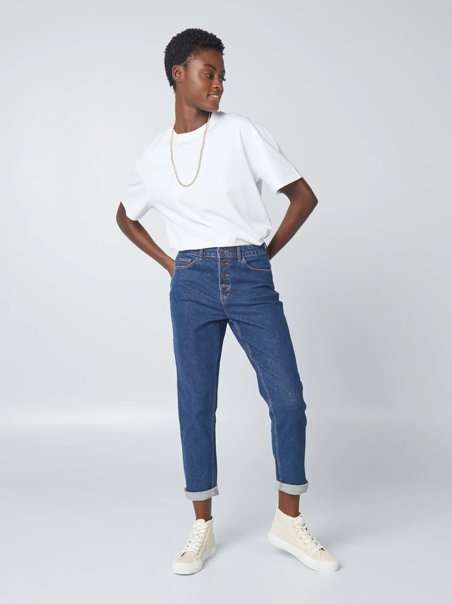 T-shirt oversize con scollo tondo - bianco