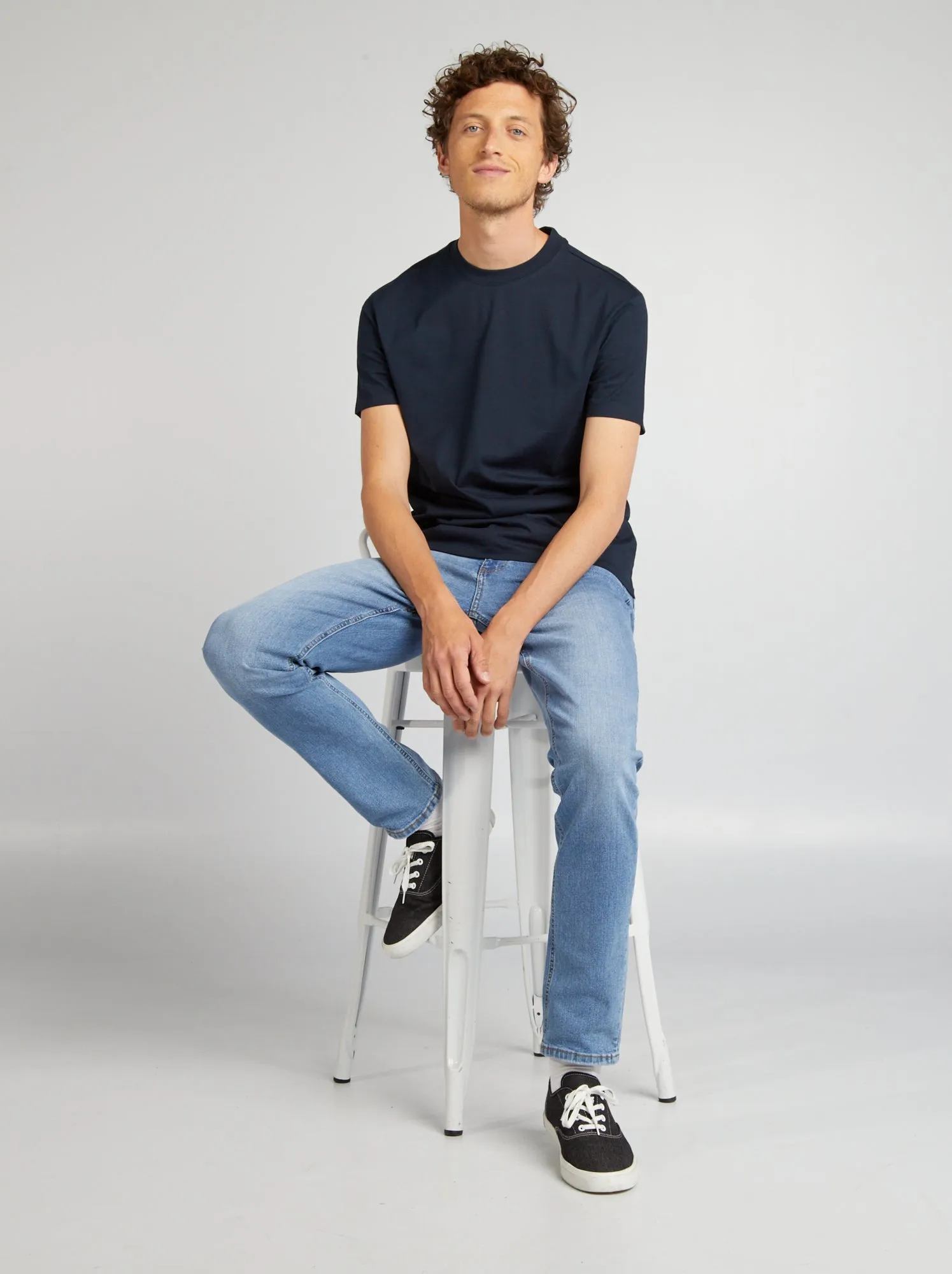 T-shirt scollo tondo in cotone - blu