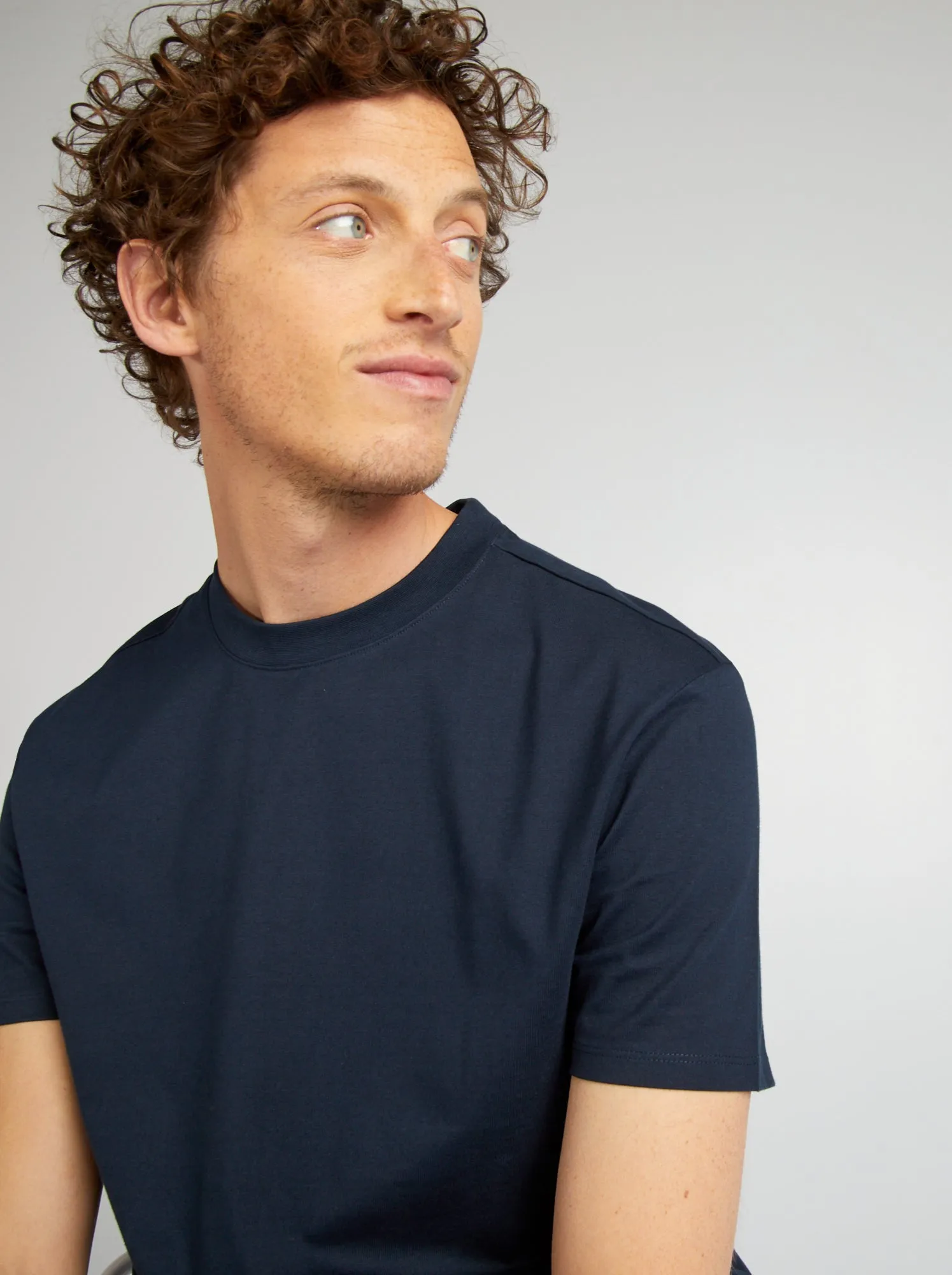 T-shirt scollo tondo in cotone - blu