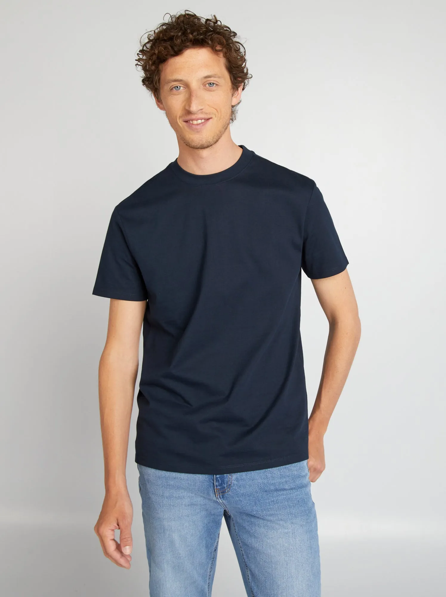 T-shirt scollo tondo in cotone - blu
