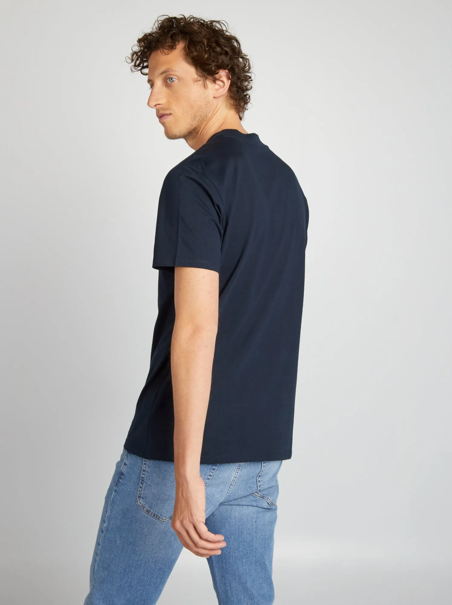 T-shirt scollo tondo in cotone - blu