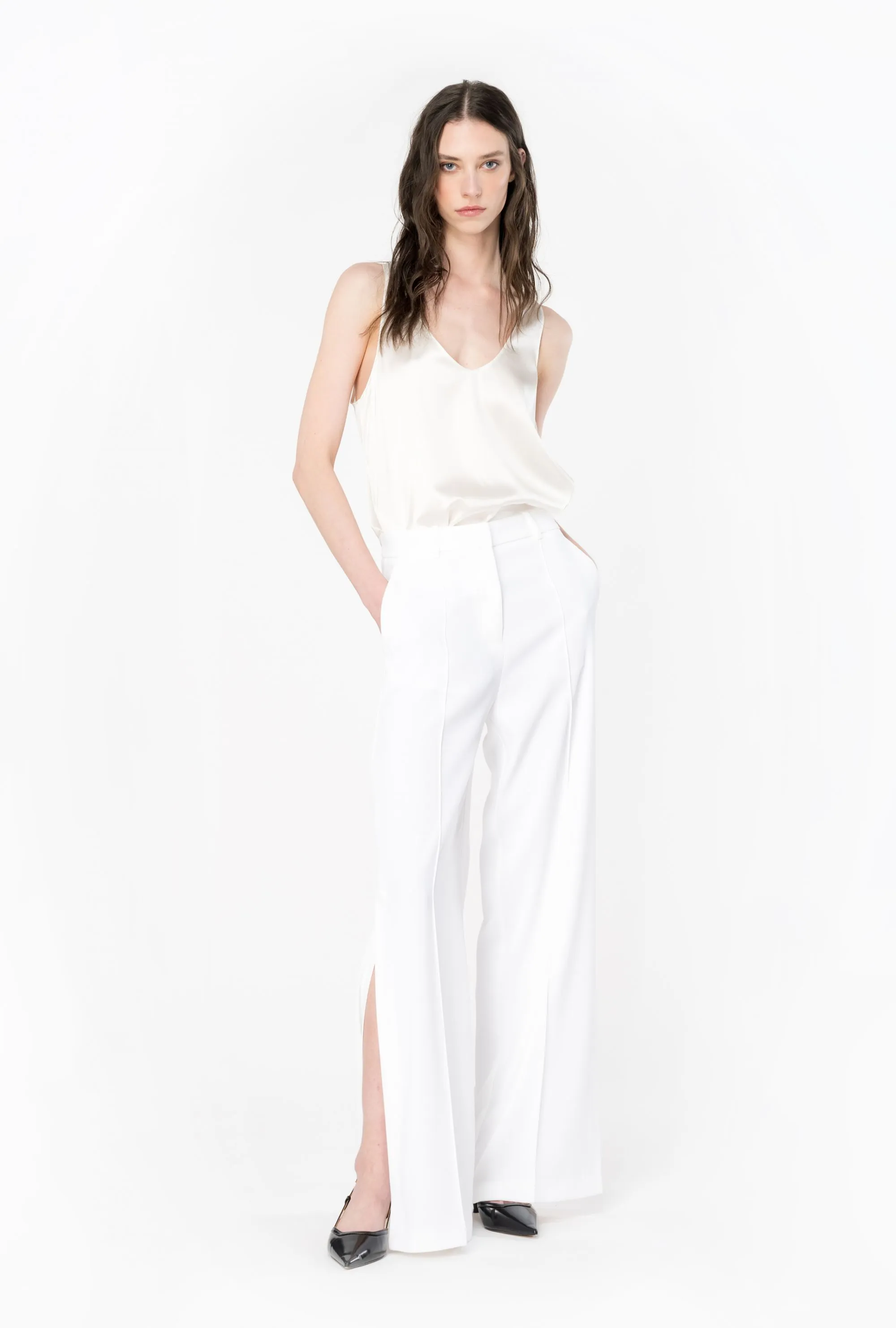 TOP "MARZEMINO" BIANCO IN SATIN STRETCH