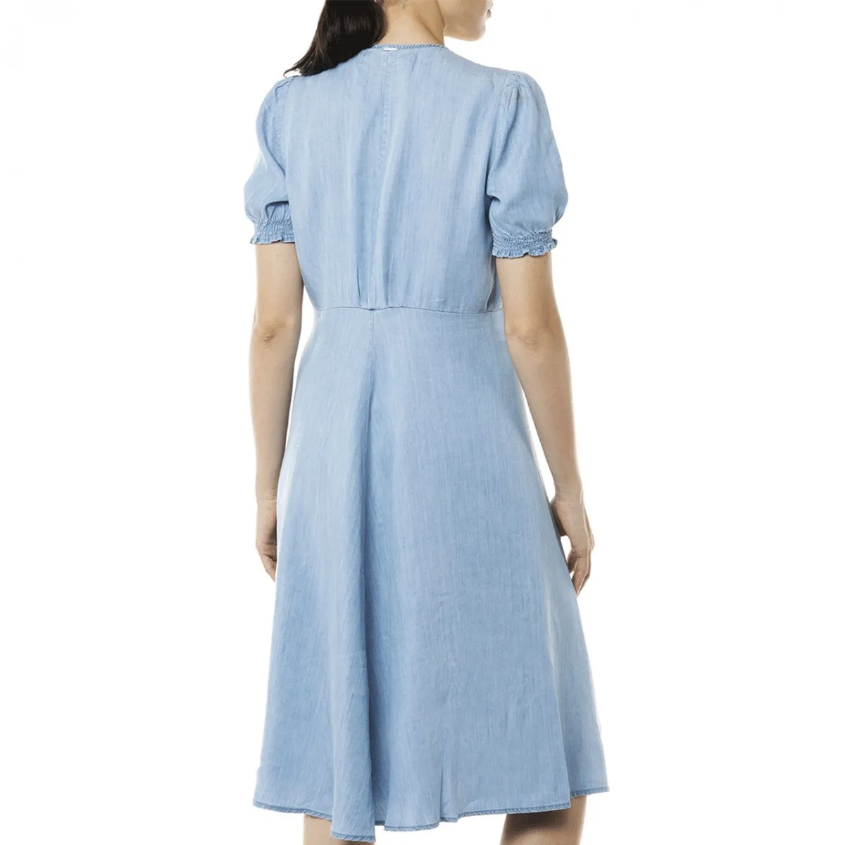 Vestito Midi In Denim Con Scollo A V, Blu