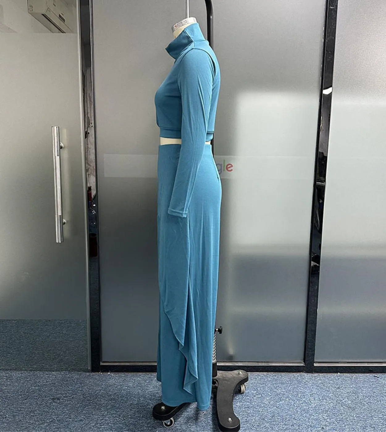 Wefads Donna Set due pezzi Autunno Casual manica lunga Dolcevita Solido Vita alta Slim Top Gambe larghe Pantaloni Set Str