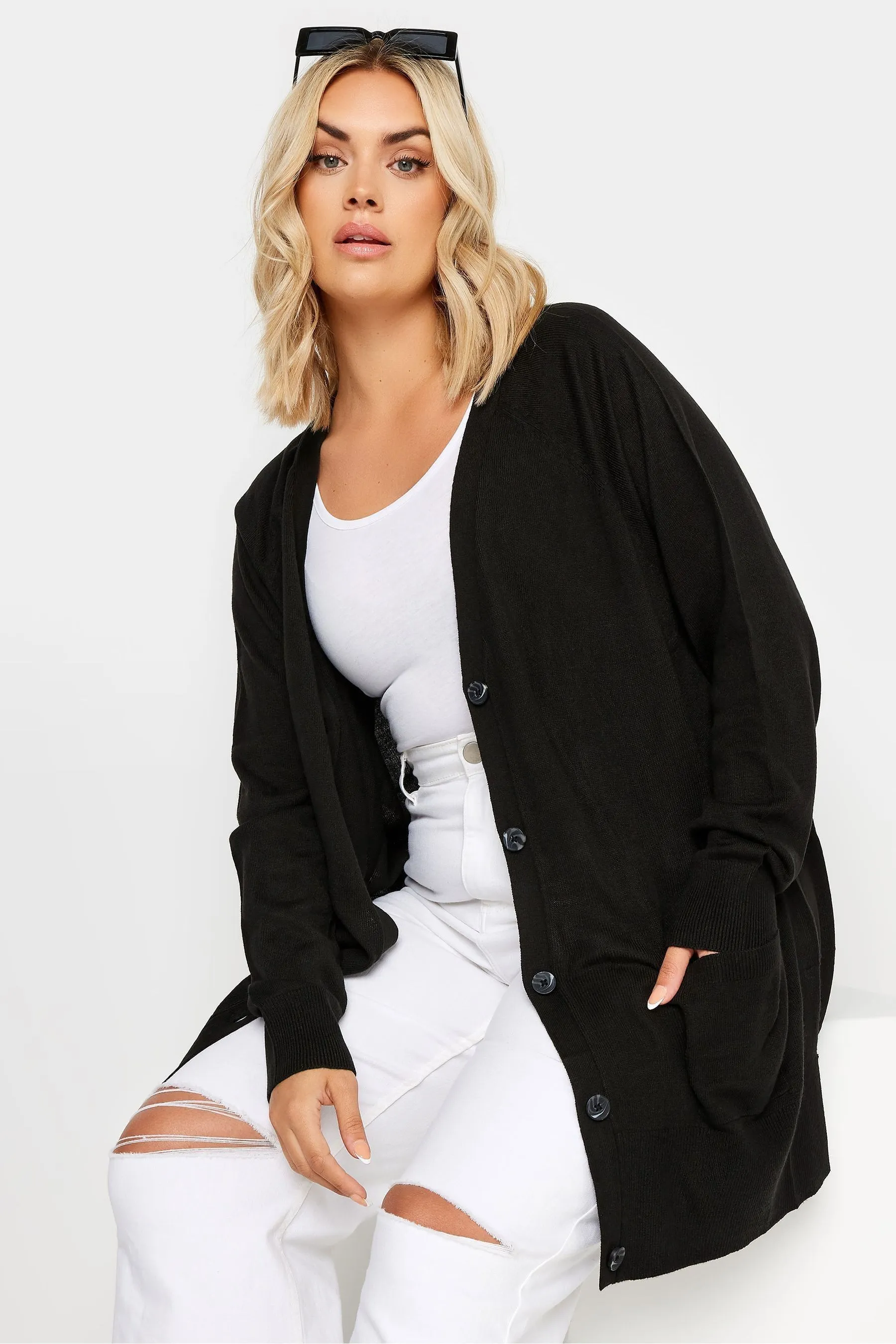 Yours Curve - Cardigan Boyfriend Con bottoni
