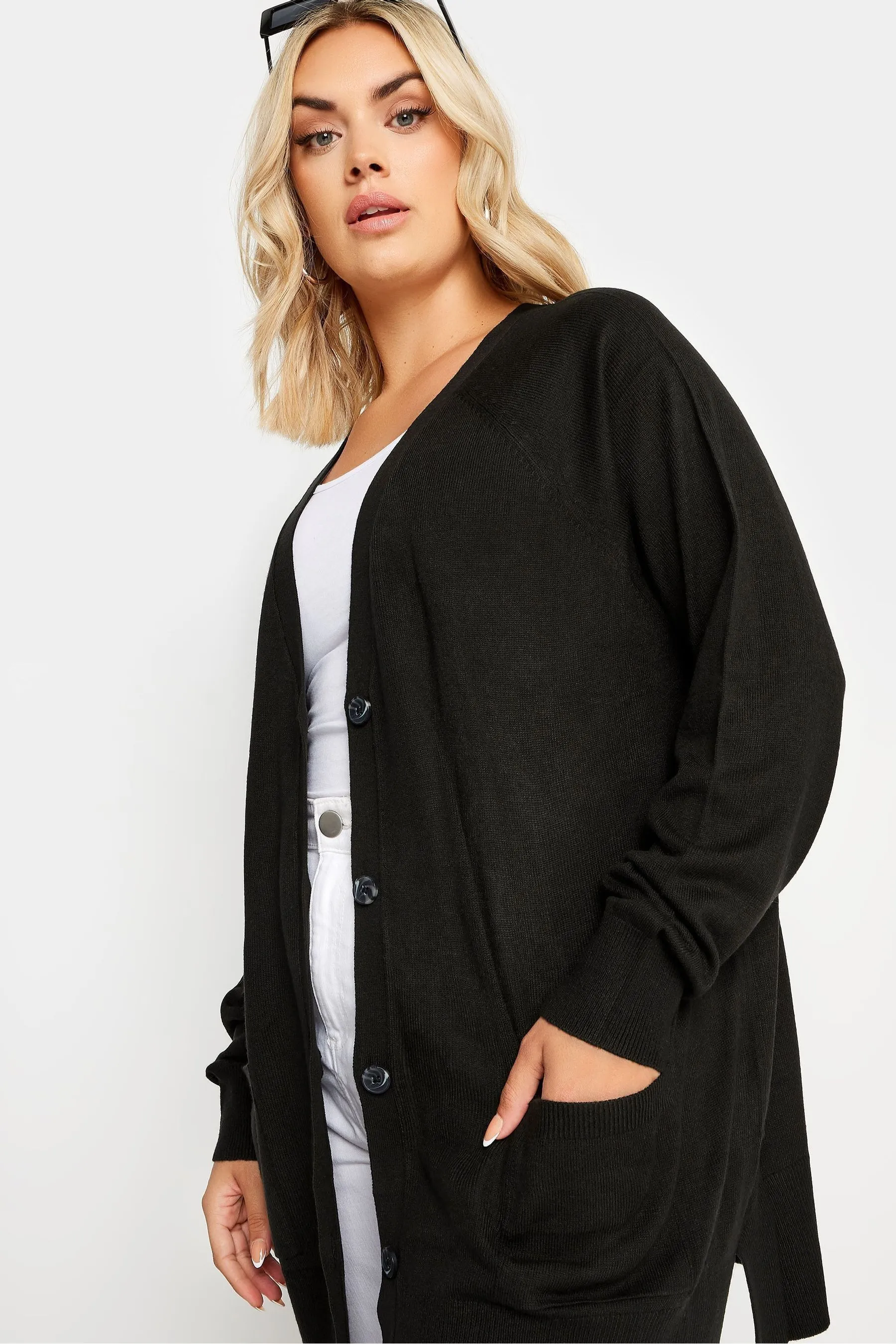 Yours Curve - Cardigan Boyfriend Con bottoni